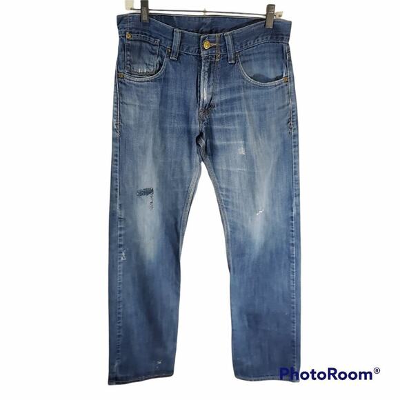 Levi's Distressed Blue Straight Leg Jeans - Picture 1 of 9